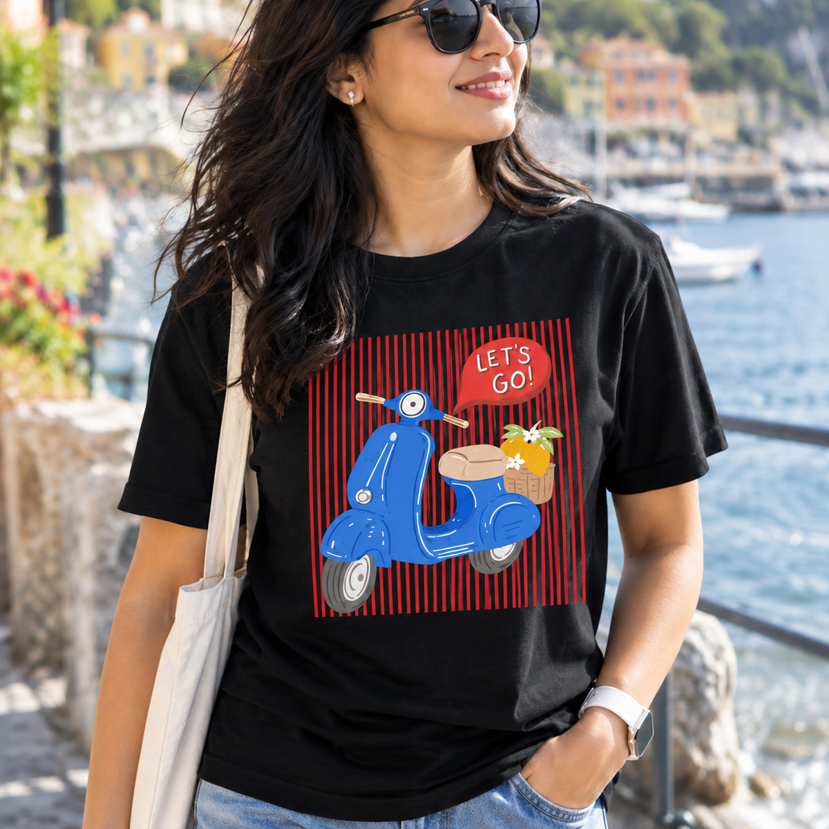 Retro Blue Scooter Unisex Cotton Graphic T-Shirt