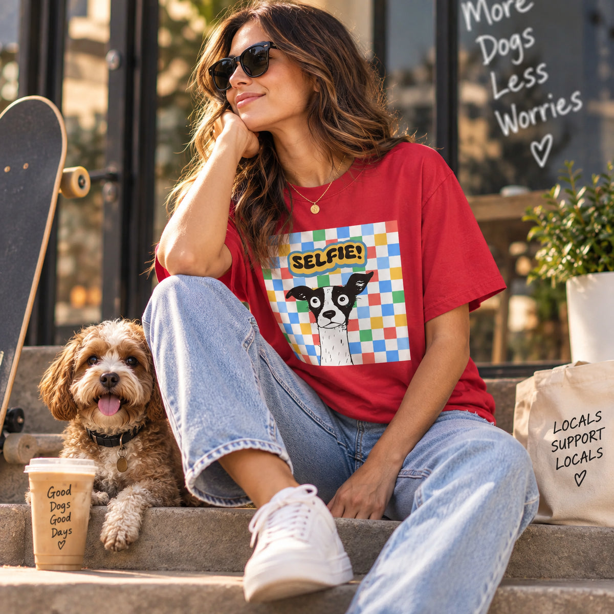 Dog Selfie Unisex Cotton Graphic T-Shirt