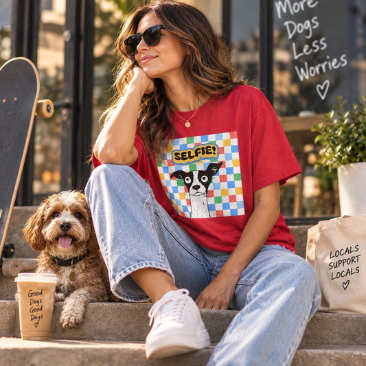 Dog Selfie Unisex Cotton Graphic T-Shirt