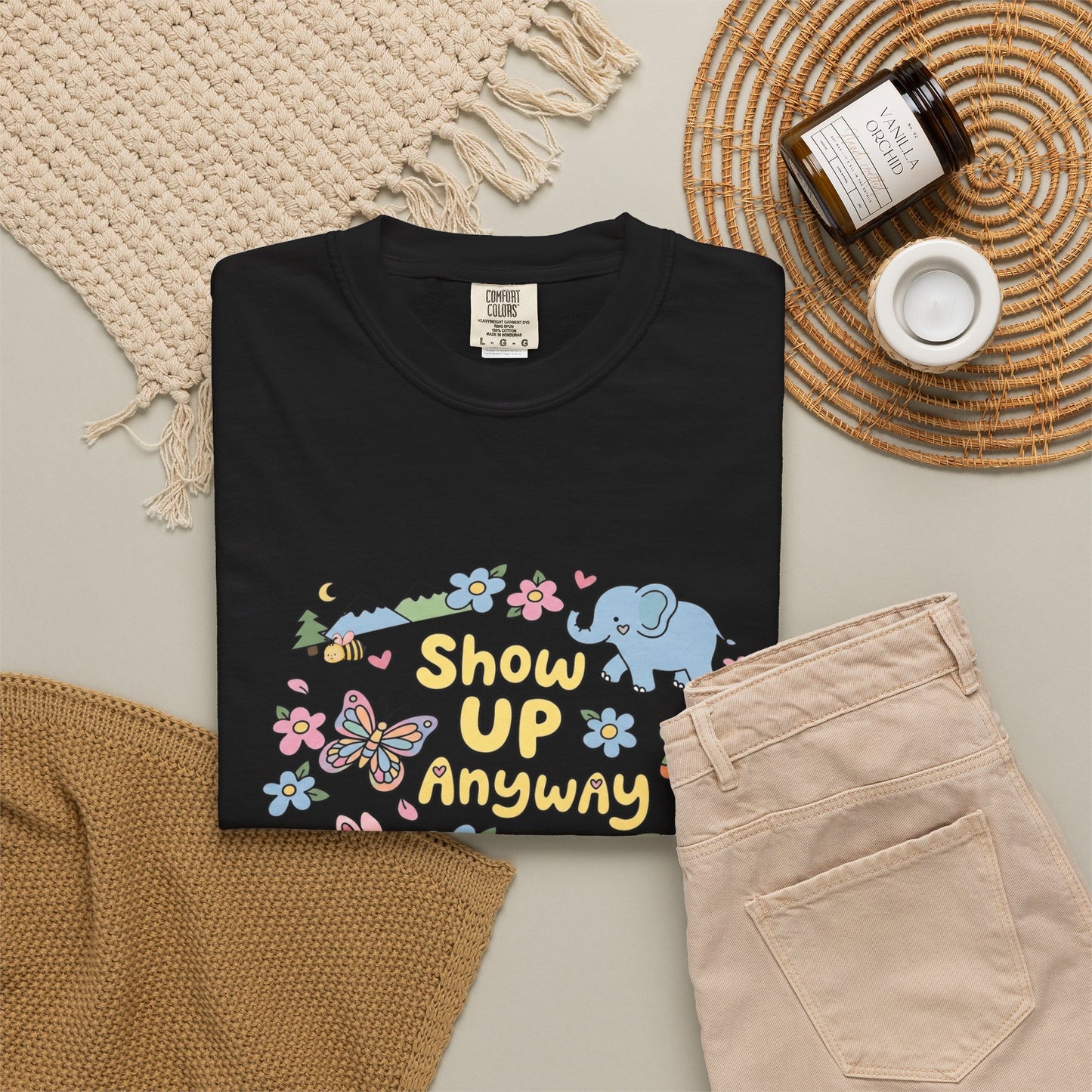 Show Up Anyway Cute Animals Graphic T-Shirt