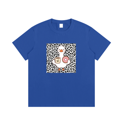 Coffee & Donut Duck Unisex Cotton Graphic T-Shirt