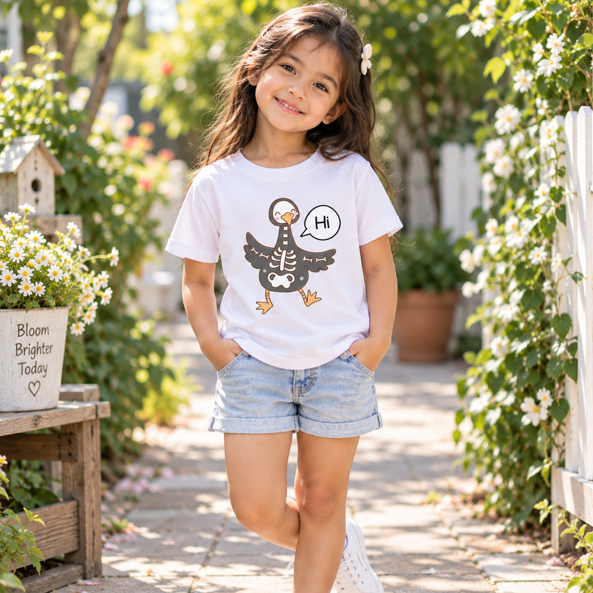 Skeleton Duck Saying Hi Kids Graphic T-Shirt – Funny Animal