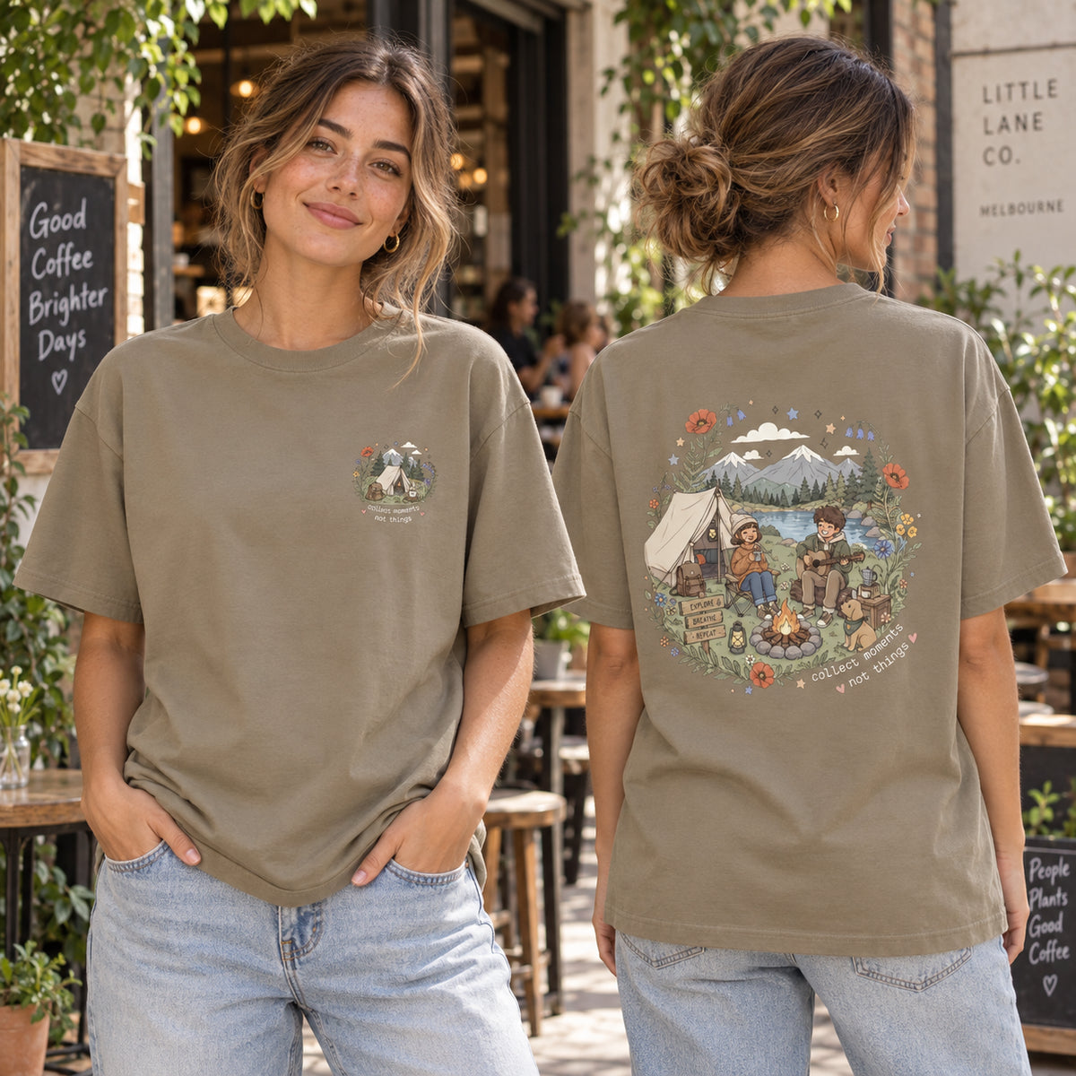 Collect Moments Camping Front & Back Graphic T-Shirt