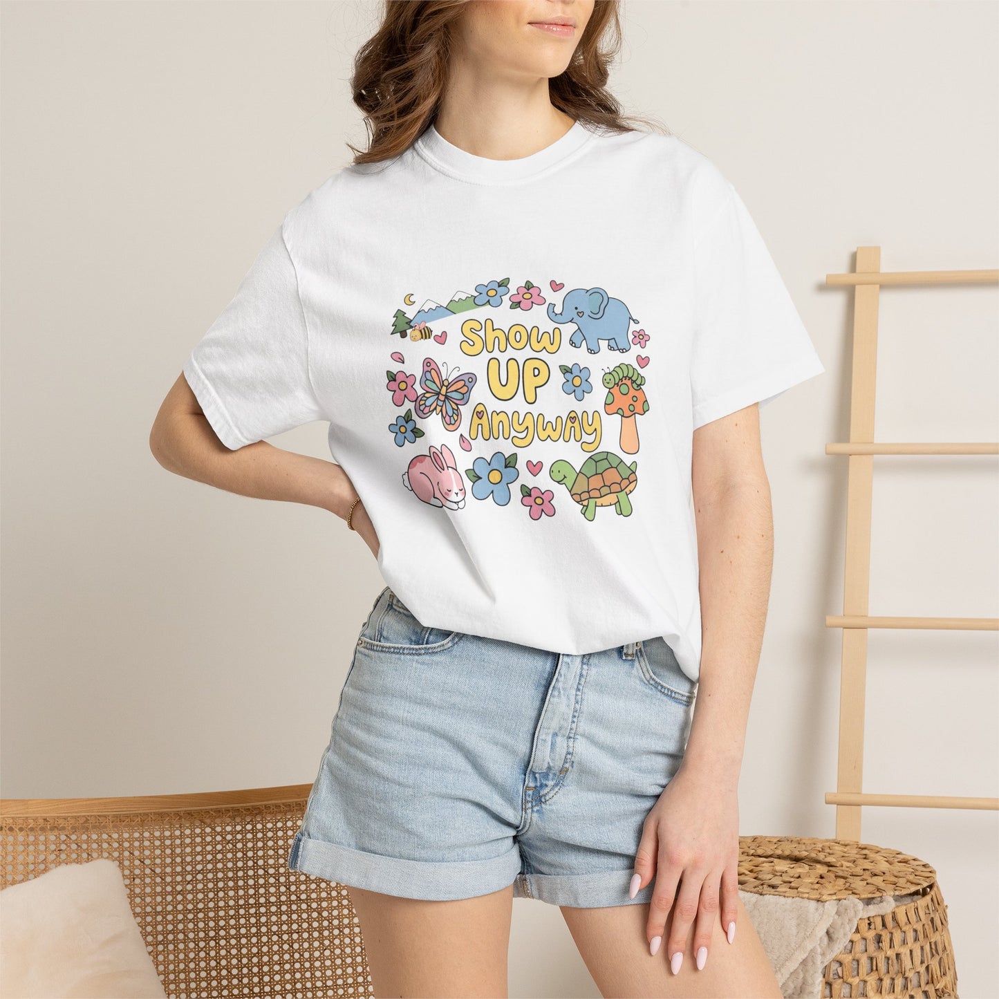 Show Up Anyway Cute Animals Graphic T-Shirt