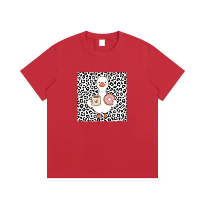 Coffee & Donut Duck Unisex Cotton Graphic T-Shirt