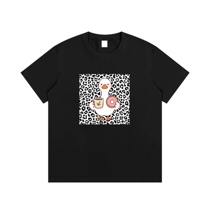 Coffee & Donut Duck Unisex Cotton Graphic T-Shirt