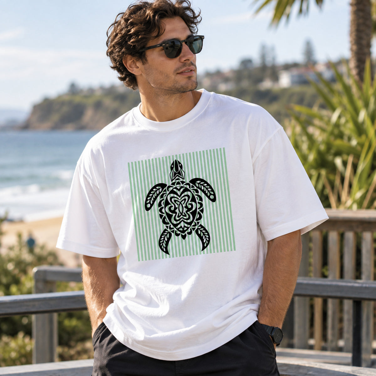 Tribal Sea Turtle Unisex Cotton Graphic T-Shirt
