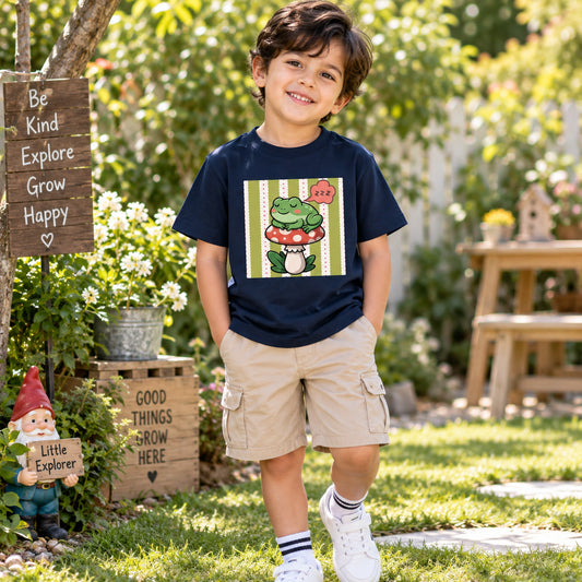 Sleepy Frog on Mushroom Kids Graphic T-Shirt – Woodland