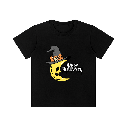 Happy Halloween Creepy Half Moon Kids Graphic Tee | Spooky Toddler & Youth T-Shirt