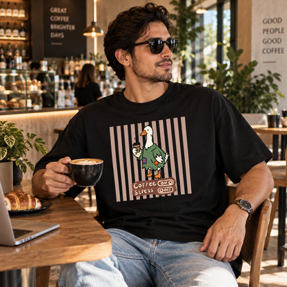 Coffee On, Stress Off Goose Oversized Cotton T-Shirt