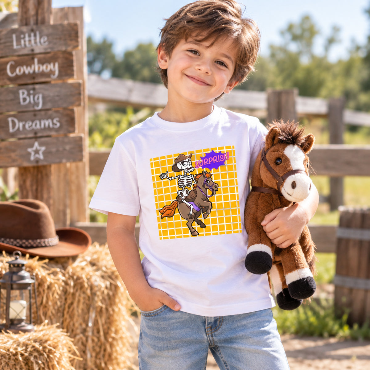 Skeleton Cowboy Horse Kids Graphic T-Shirt – Funny Western