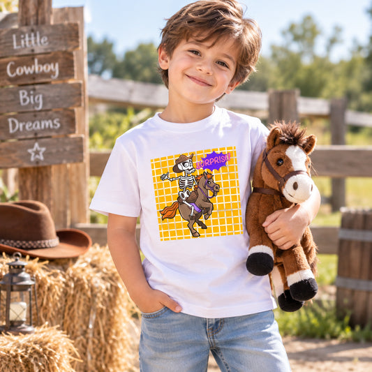Skeleton Cowboy Horse Kids Graphic T-Shirt – Funny Western