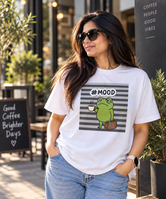 Funny Mood Frog Coffee Oversized Cotton T-Shirt