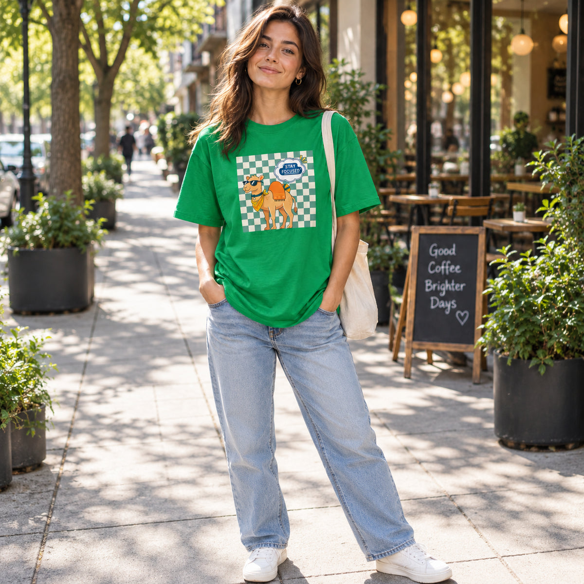 Stay Focused Camel Unisex Cotton Graphic T-Shirt