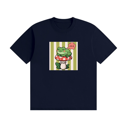 Cute Sleepy Frog Graphic T-Shirt – Kawaii Mushroom Cotton Tee