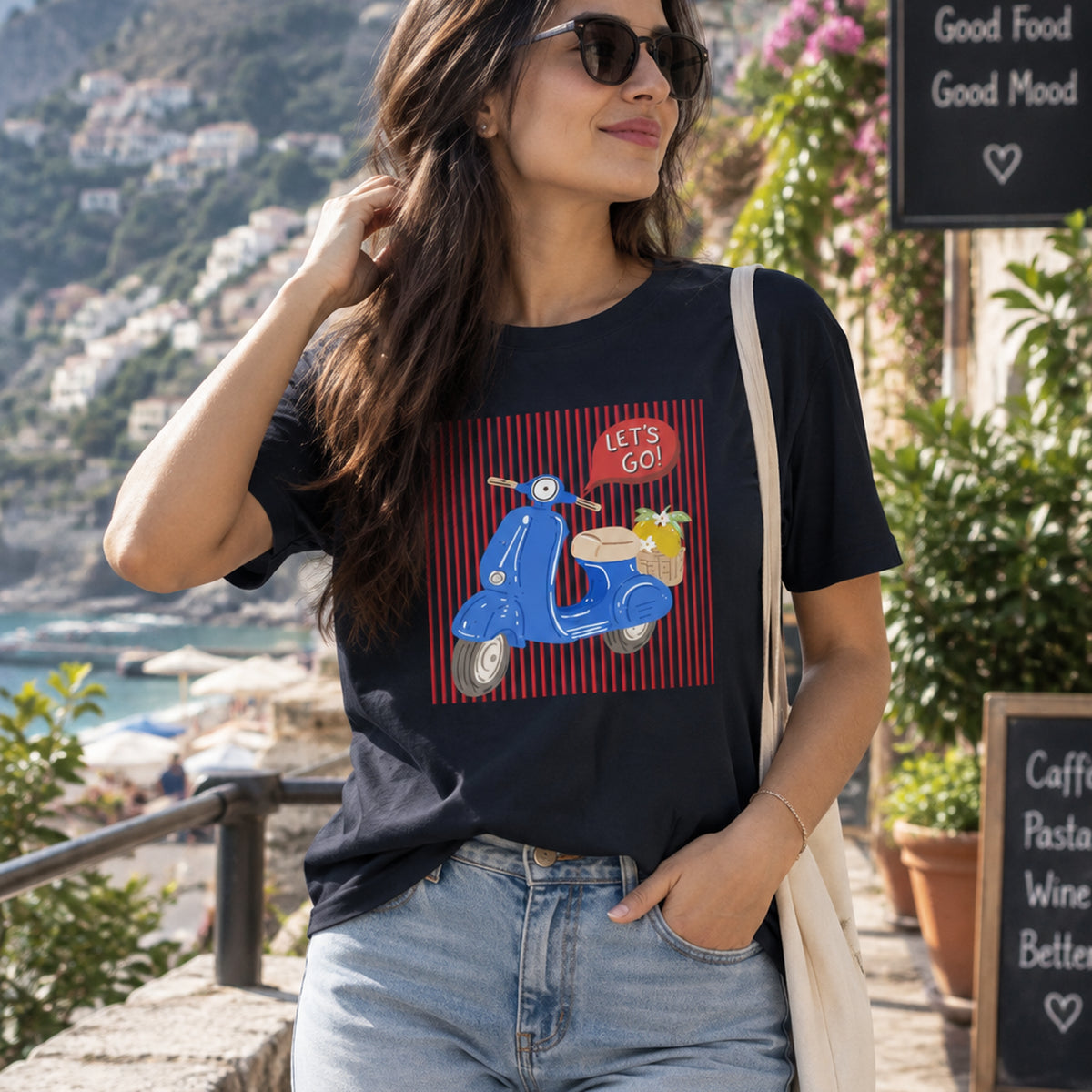 Retro Blue Scooter Unisex Cotton Graphic T-Shirt