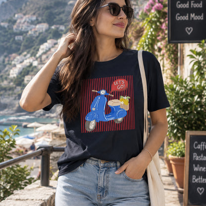 Retro Blue Scooter Unisex Cotton Graphic T-Shirt