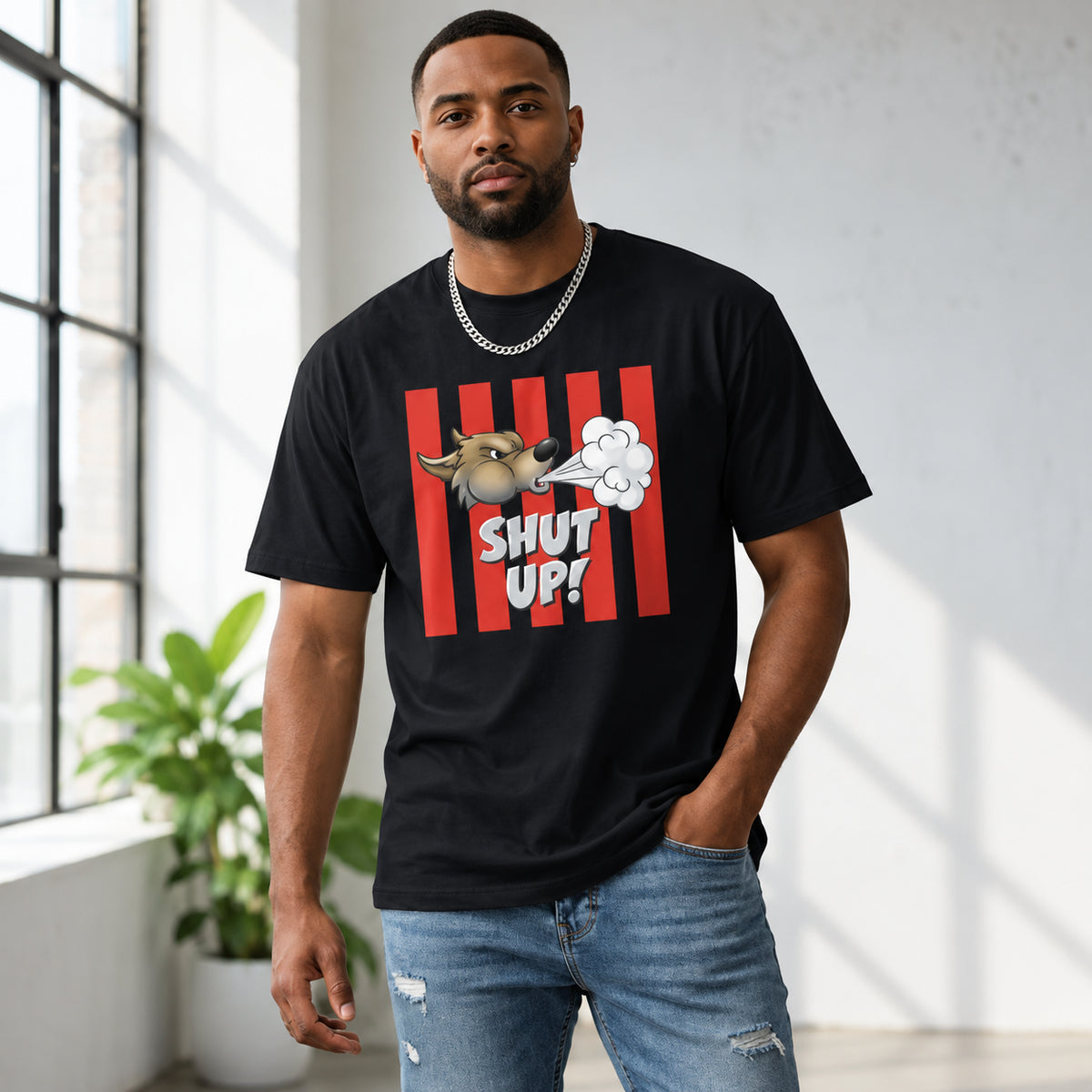 Grumpy Wolf Oversized Cotton Graphic T-Shirt