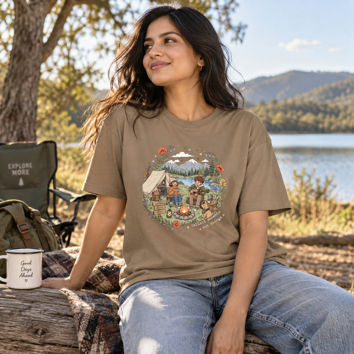 Adventure Lovers Scenic Camping Unisex Cotton T-Shirt
