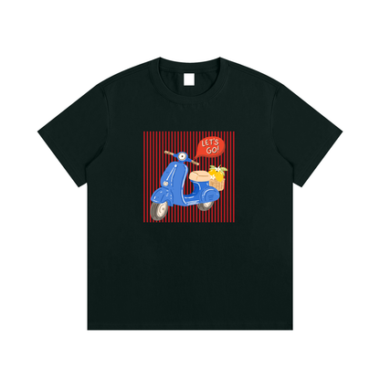 Retro Blue Scooter Unisex Cotton Graphic T-Shirt