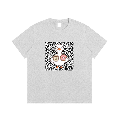 Coffee & Donut Duck Unisex Cotton Graphic T-Shirt