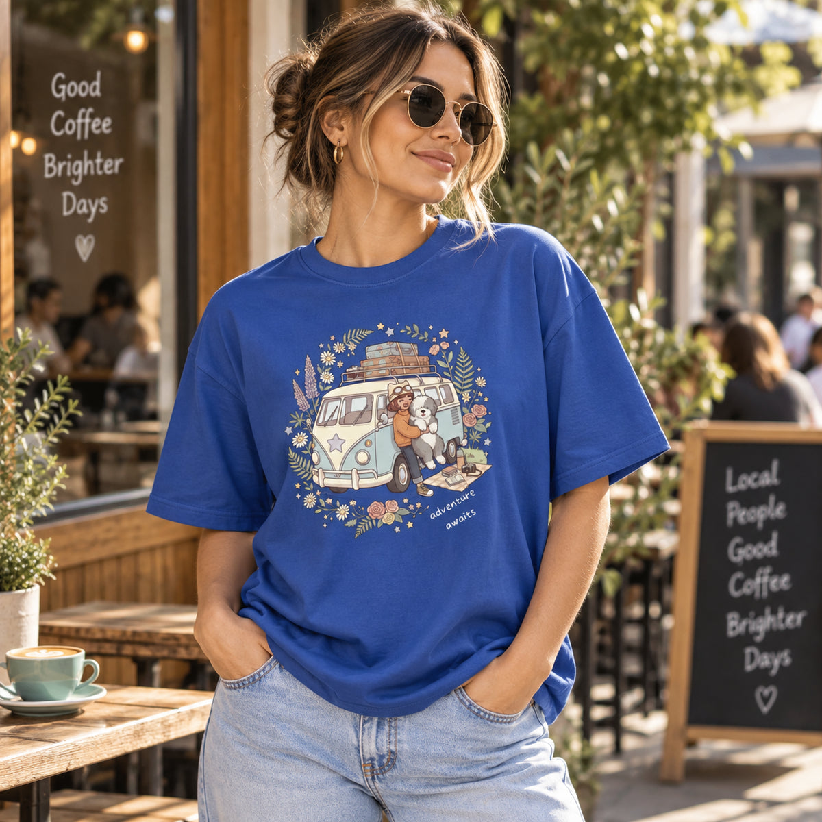 Adventure Awaits Camping Dog & Van Graphic T-Shirt