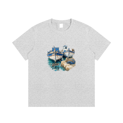 Vintage Fishing Boats Unisex Cotton Graphic T-Shirt