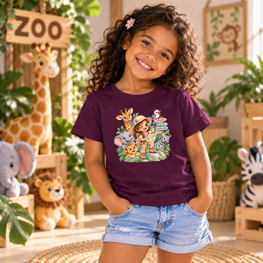 Safari Girl Explorer Kids T-Shirt – Jungle Animal Adventure
