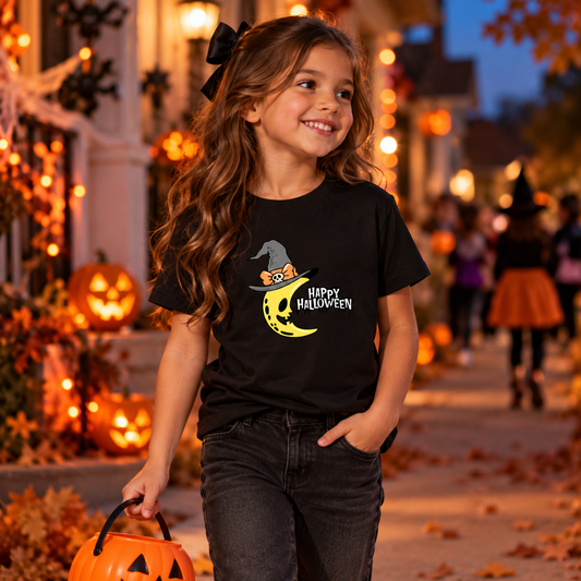 Creepy Half Moon Kids Halloween Graphic T-Shirt
