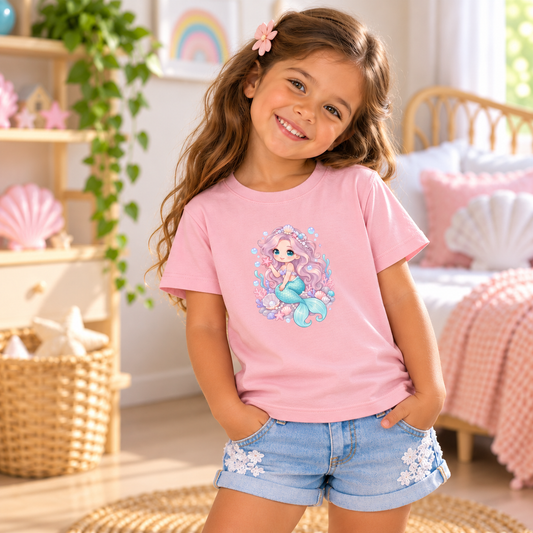 Sweet Mermaid & Seashells Girls Graphic T-Shirt