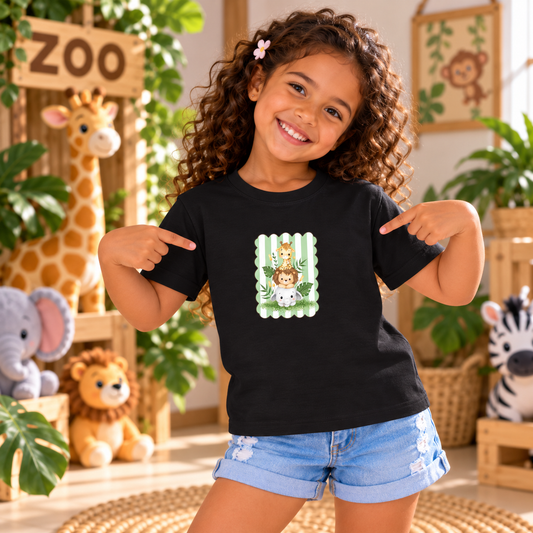 Stacked Safari Animals Kids T-Shirt – Giraffe, Lion & Elephant