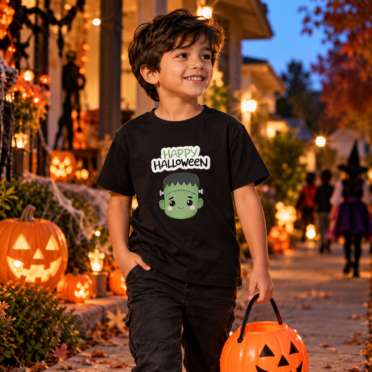 Vintage Creepy Monster Face Kids Halloween T-Shirt