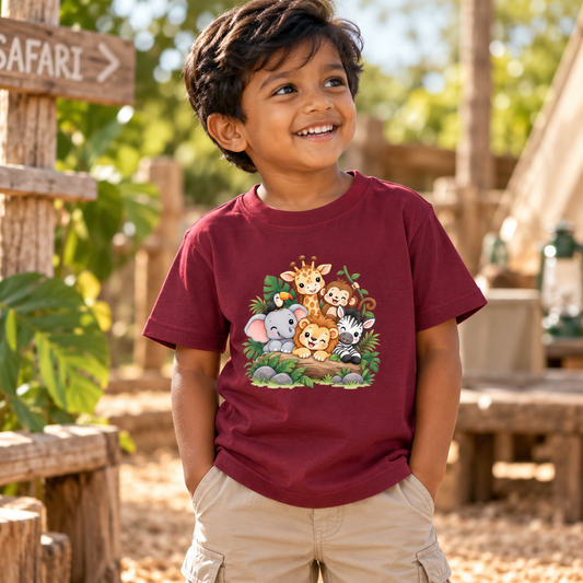 Safari Animal Friends Kids T-Shirt – Lion, Giraffe & Zebra