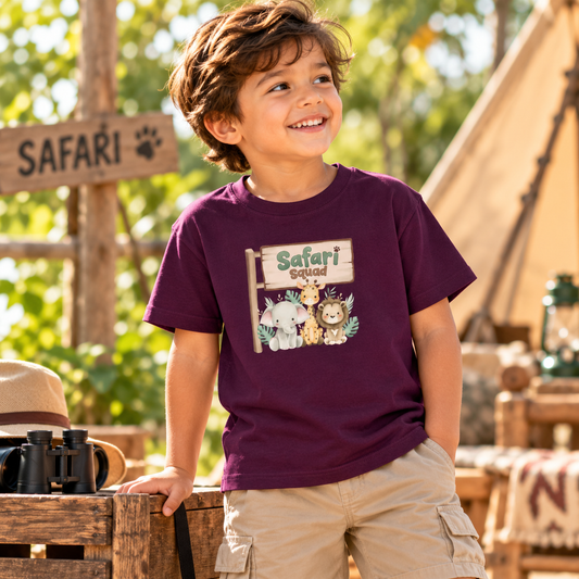 Safari Squad Kids T-Shirt – Lion, Giraffe & Elephant