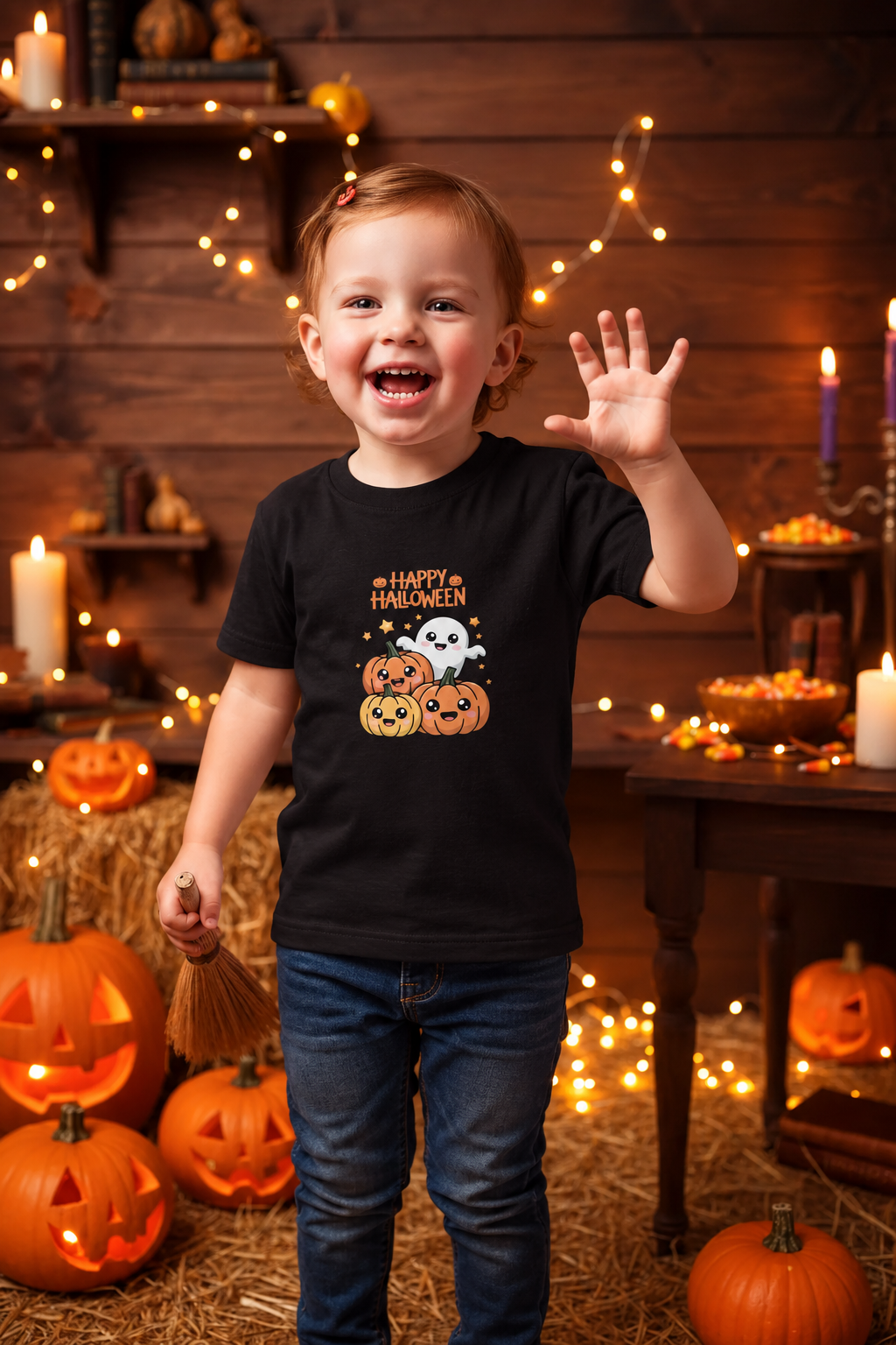 Cute Ghost & Pumpkins Kids Halloween Cotton T-Shirt