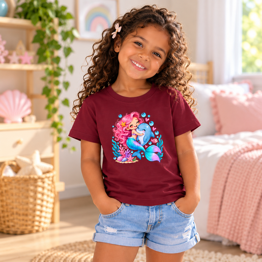 Mermaid & Dolphin Besties Girls Graphic T-Shirt