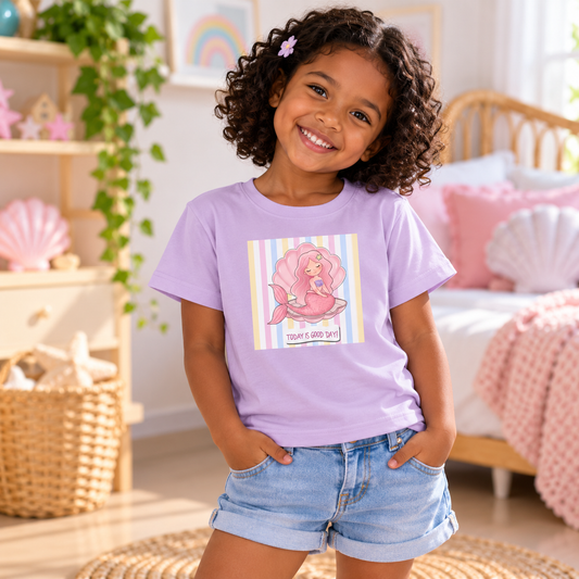 Pastel Mermaid in Seashell Kids Graphic T-Shirt