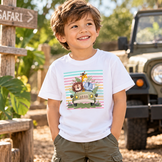 Safari Road Trip Kids T-Shirt – Animal Jeep Adventure