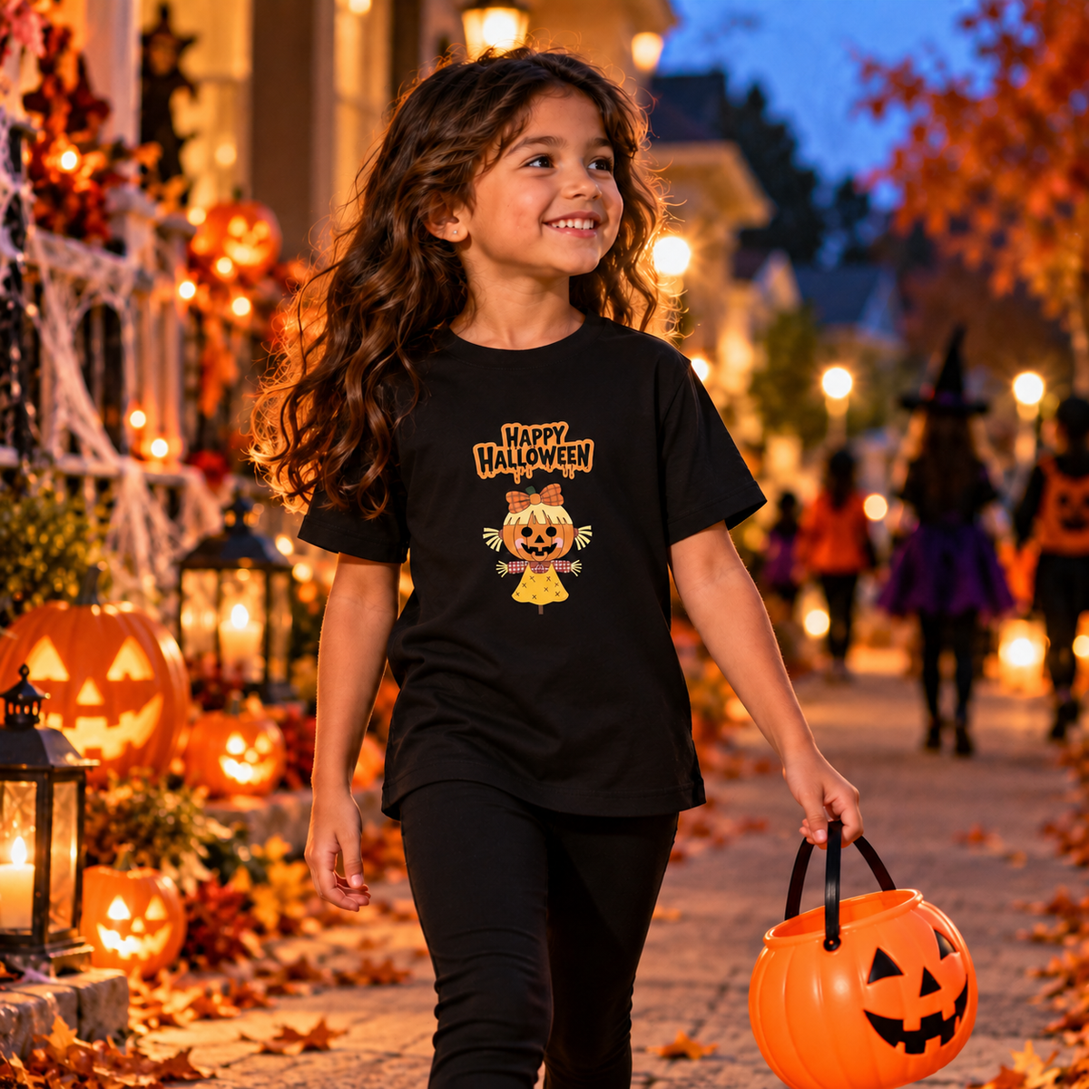 Creepy Scarecrow Kids Halloween Graphic T-Shirt