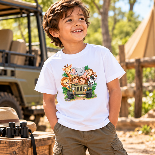 Safari Adventure Together Kids T-Shirt – Friends & Jungle Animals