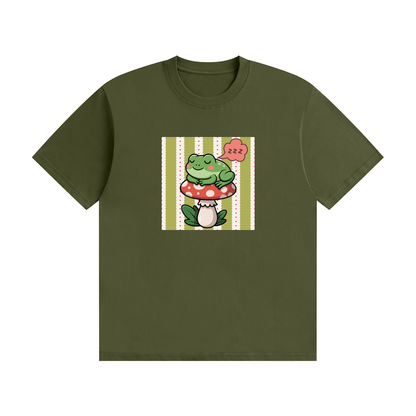 Cute Sleepy Frog Graphic T-Shirt – Kawaii Mushroom Cotton Tee