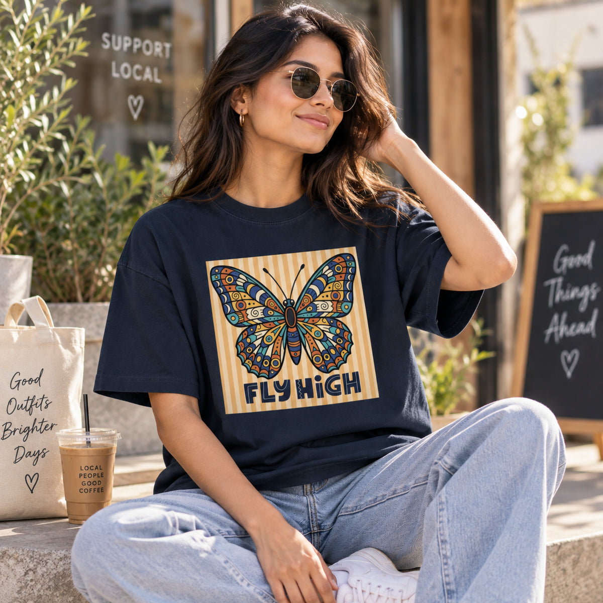 Fly High Butterfly Oversized Cotton Graphic T-Shirt