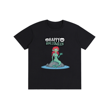 Spooky Mermaid Halloween Unisex Cotton Graphic T-Shirt