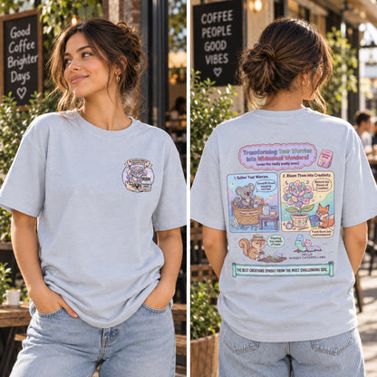 Transform Worries Into Creativity Floral Back Print T-Shirt