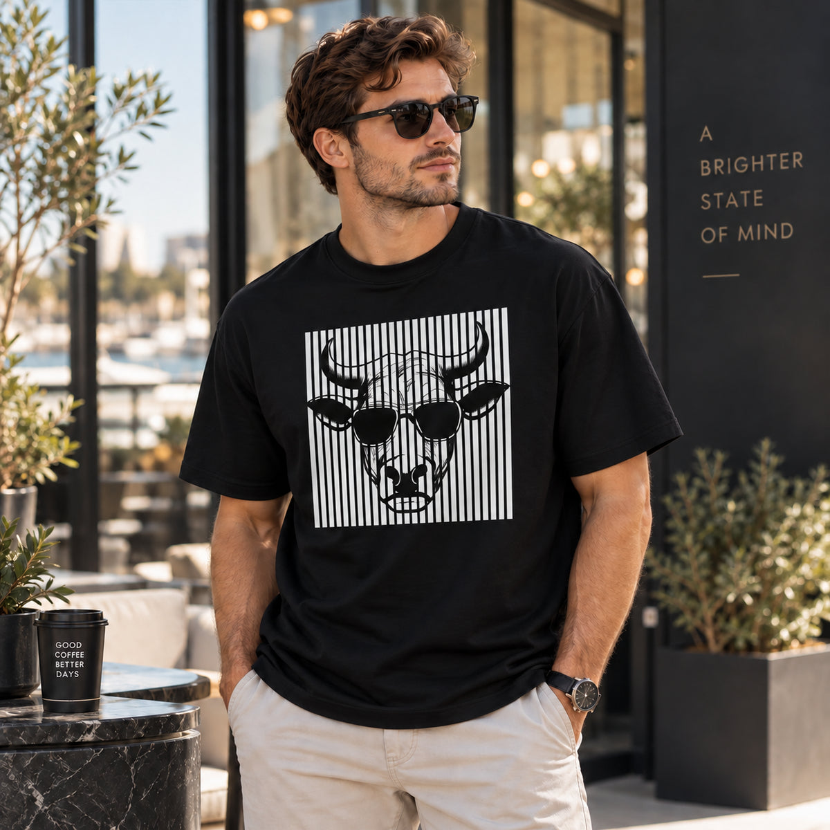 Retro Cow in Sunglasses Oversized Cotton T-Shirt