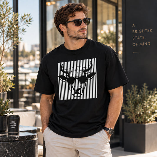 Retro Cow in Sunglasses Oversized Cotton T-Shirt