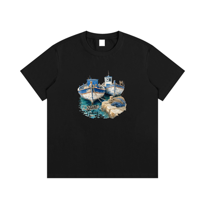 Vintage Fishing Boats Unisex Cotton Graphic T-Shirt