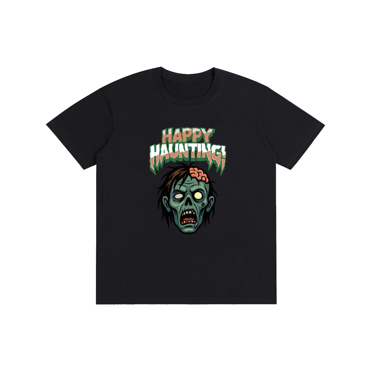 Happy Haunting Zombie Face Unisex Cotton Halloween T-Shirt