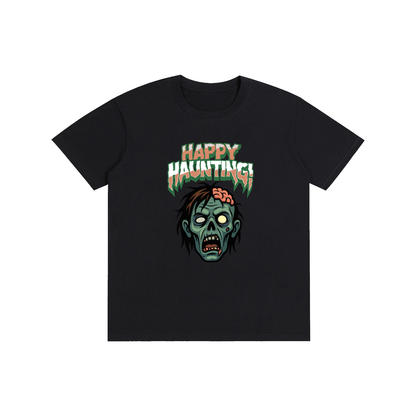 Happy Haunting Zombie Face Unisex Cotton Halloween T-Shirt