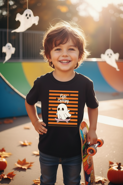 Skateboarding Ghost Kids Halloween Graphic T-Shirt